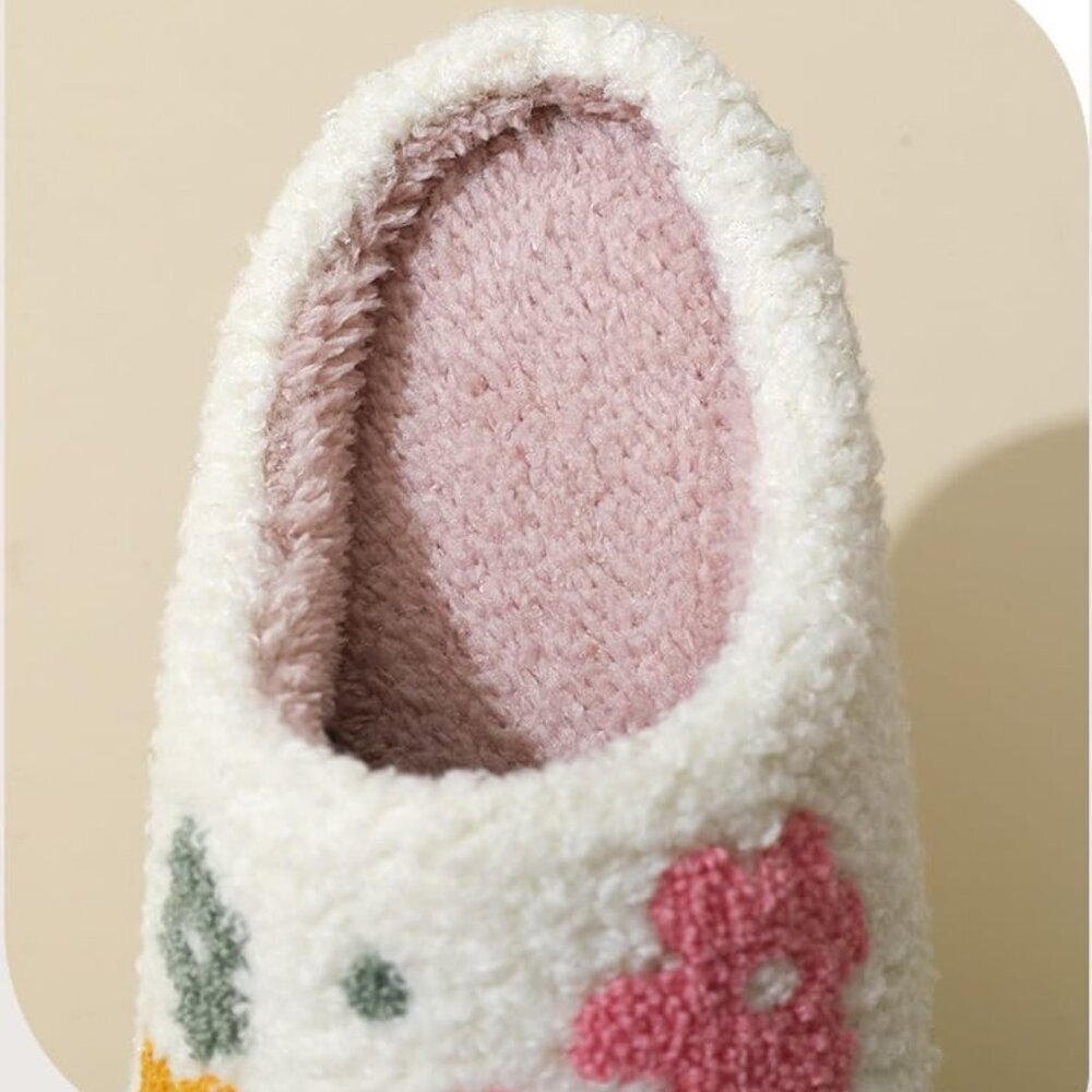 Plush Embroidered Slippers Soft Fluffy Warm Indoor Outdoor Unisex - Picture 5 of 7